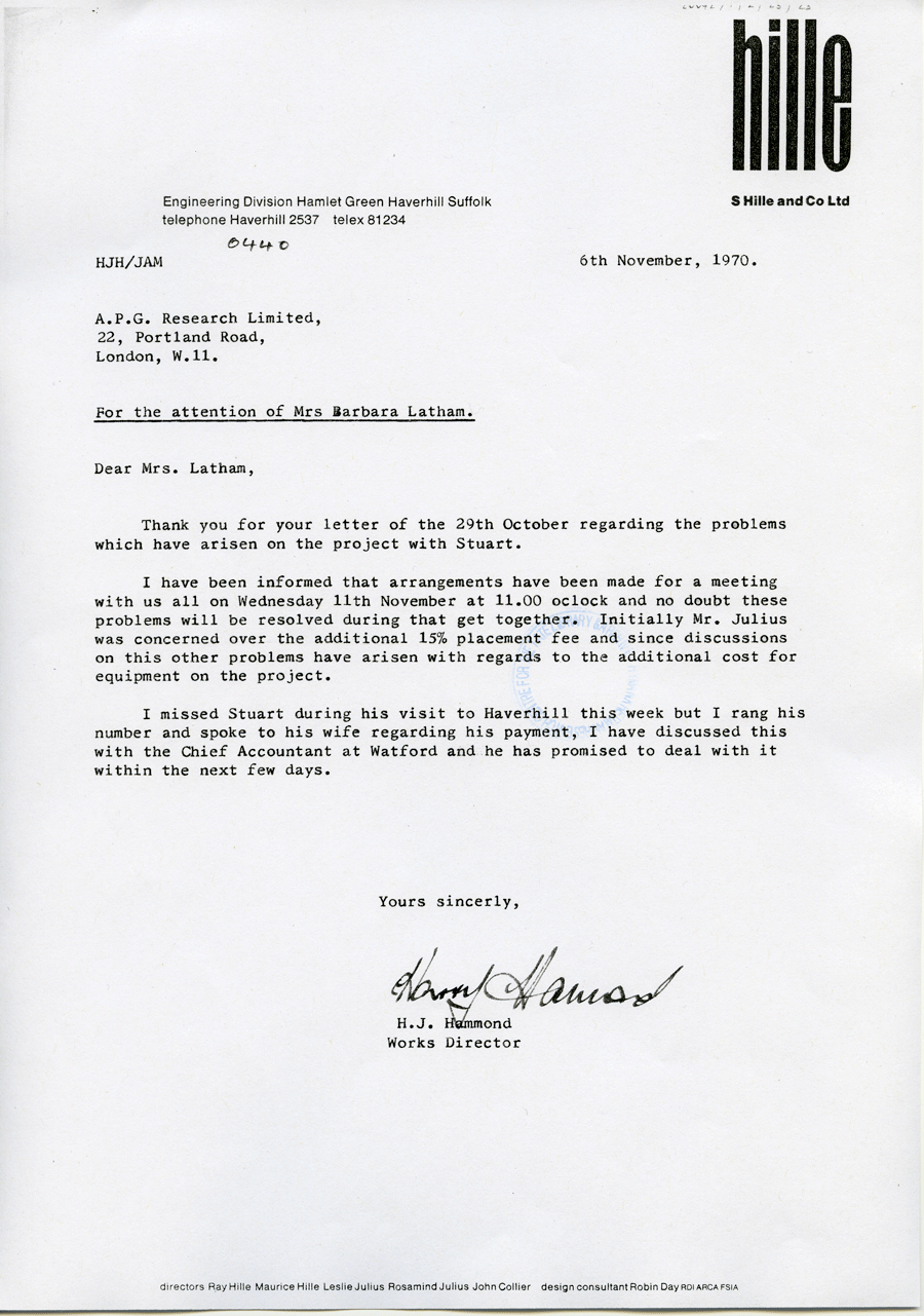 Letter between H.J. Hammond and Barbara Latham STUART BRISLEY, Letter between H.J. Hammond and Barbara Latham, 1970